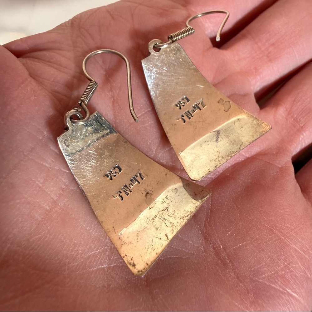 Taxco Vintage sterling silver turquoise southwestern oversized earrings - Picture 9 of 17